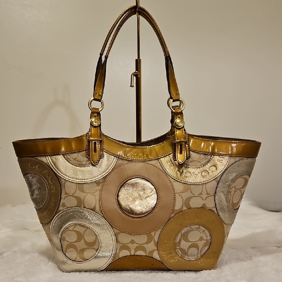 Coach Handbags - Coach Carly Patchwork Embossed Metallic Tote. Like New